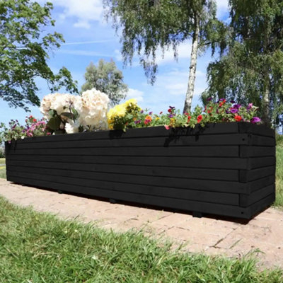 1.8m Black Pine Raised Wooden Trough Planter - 4