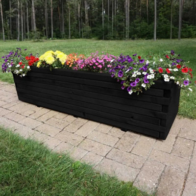 1.8m Black Pine Raised Wooden Trough Planter - 6
