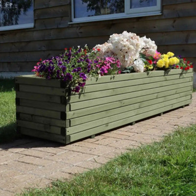 1.8m Sage Green Pine Raised Wooden Trough Planter - 3
