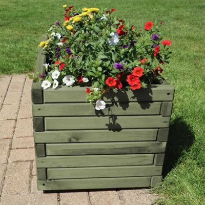 1.8m Sage Green Pine Raised Wooden Trough Planter - 5