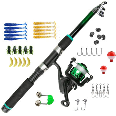 1.8m Telescopic Fishing Rod and Reel Combo, Fiberglass, Ideal for  Beginners, Green, Lightweight and Sturdy