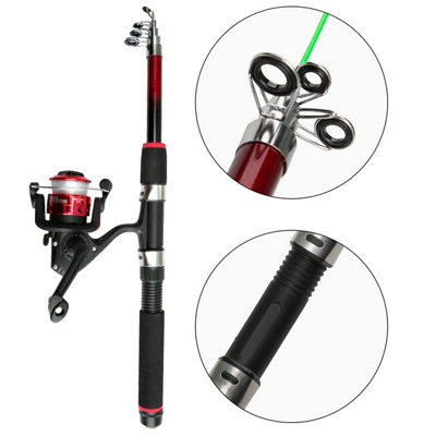 1.8m Telescopic Fishing Rod and Reel Combo, Fiberglass, Ideal for  Beginners, Green, Lightweight and Sturdy