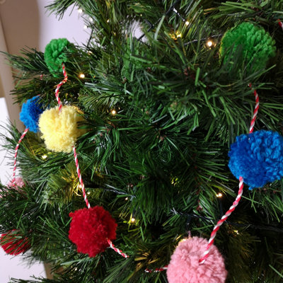 1.8m Woolly Pink Blue Green Red Yellow Christmas Tree Pom Pom Garland Decoration