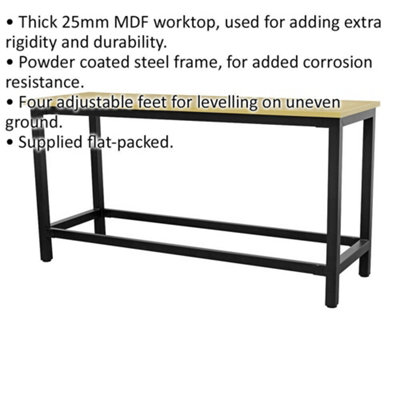1.8m x 0.6m Workbench - Heavy Duty Steel Frame & 25mm MDF Top Work Station