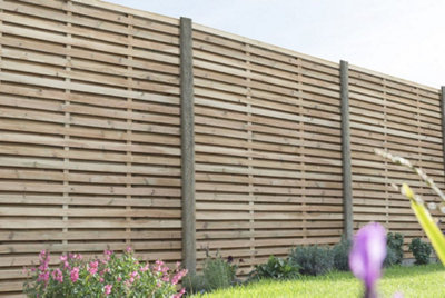 1.8m x 1.8m Pressure Treated Contemporary Double Slatted Fence Panel  - Pack of 3