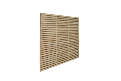 1.8m x 1.8m Pressure Treated Contemporary Double Slatted Fence Panel  - Pack of 3