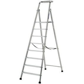1.9m MAX STABILITY Platform Step Ladders - 8 Tread Anti-Slip Aluminium DIY Steps