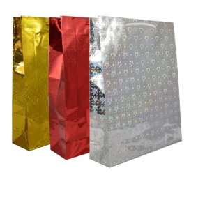 1 Assorted Large Holographic Decorative Paper Gift Bag for Wedding Christmas Birthday