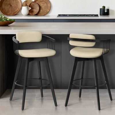 1 Atlantic Electra Real Leather Stool Cream Black Wooden Legs