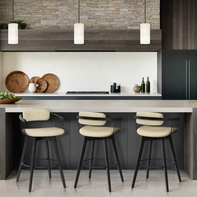 1 Atlantic Electra Real Leather Stool Cream Black Wooden Legs