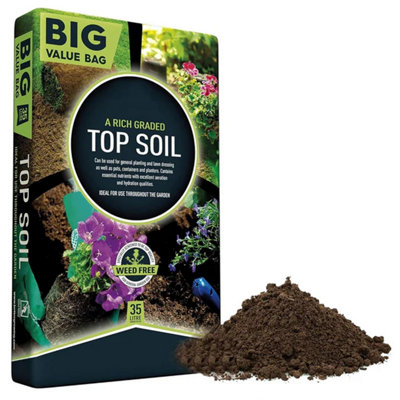 1 Bag (35 Litres) Top Soil Soil Bag With Essential Nutrients Perfect For Gardening, Lawn Dressing, Pots & Planters