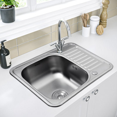 1 Bowl Catering Inset Stainless Steel Kitchen Sink and Compact Drainer  580mm x 480mm | DIY at B&Q