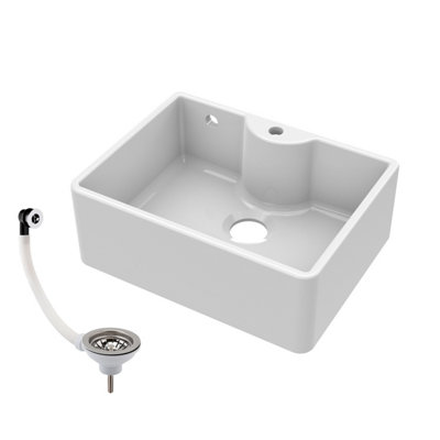 1 Bowl Fireclay Butler Kitchen Sink, Tap Ledge & Hole, Overflow, Waste, 595mm