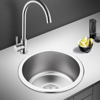 1 Bowl Round Modern Catering Inset Stainless Steel Kitchen Sink with Drainer Dia 430mm