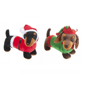 1 Christmas Sausage Dog Plush Teddy Daschund Puppy In Christmas Suit Xmas Gift