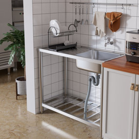 1 Compartment Commercial 201 Stainless Steel Kitchen Sink with Drainboard 100cmW