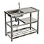 1 Compartment Commercial Floorstanding Stainless Steel Kitchen Sink with 2 Tier Shelf