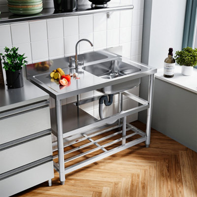 1 Compartment Commercial Floorstanding Stainless Steel Kitchen Sink with Shelf 100cm