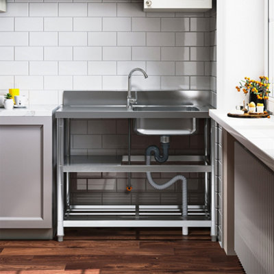 1 Compartment Commercial Floorstanding Stainless Steel Kitchen Sink with Shelf 100cm