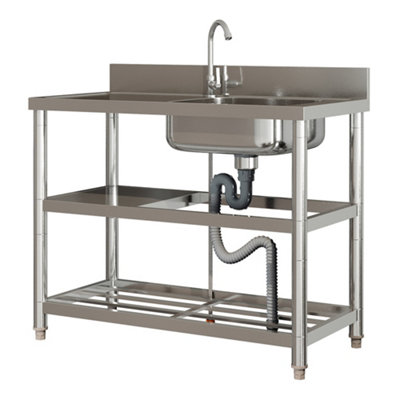 1 Compartment Commercial Floorstanding Stainless Steel Kitchen Sink with Shelf 100cm