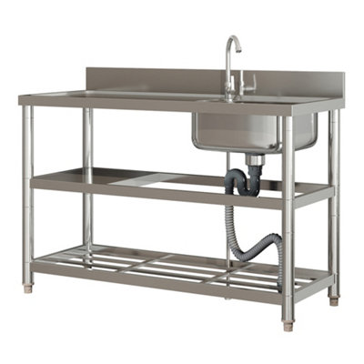 1 Compartment Commercial Floorstanding Stainless Steel Kitchen Sink with Shelf 120cm