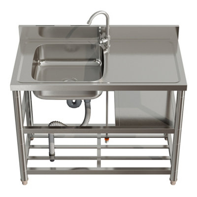 1 Compartment Commercial Floorstanding Stainless Steel Kitchen Sink with Storage Shelf 100cm