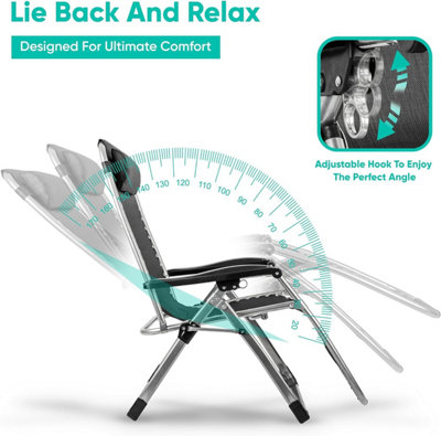 1 Deluxe Reclining Zero Gravity Chair With Cushion & Garden Cup Holder Lounger Outdoor - Black - 5