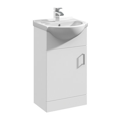 1 Door Bathroom Vanity Basin Unit with Round Basin - 450mm - Gloss White