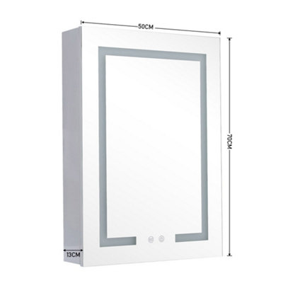 1-Door LED Illuminated Anti Fog Mirrored Bathroom Cabinet with Touch Sensor Shaver Socket 60x45cm