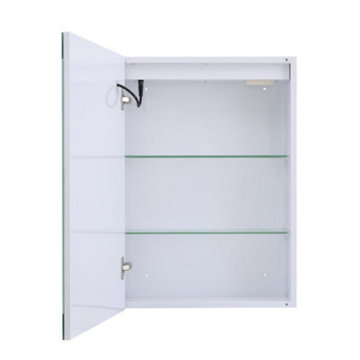 1-Door LED Illuminated Anti Fog Mirrored Bathroom Cabinet with Touch Sensor Shaver Socket 60x45cm