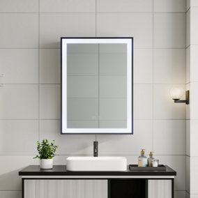 1-Door LED Illuminated Anti Fog Mirrored Bathroom Cabinet with Touch Sensor Shaver Socket W 450mm x H 600mm