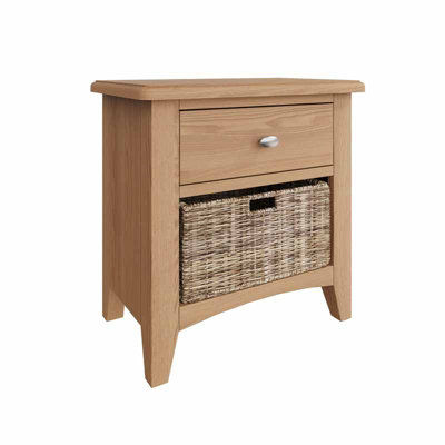 1 Drawer 1 Basket Unit - Pine/MDF - L50 x W30 x H50 cm - Light Oak/Wicker