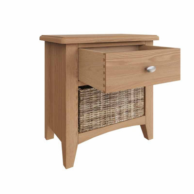 1 Drawer 1 Basket Unit - Pine/MDF - L50 x W30 x H50 cm - Light Oak/Wicker - 3