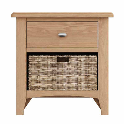 1 Drawer 1 Basket Unit - Pine/MDF - L50 x W30 x H50 cm - Light Oak/Wicker - 5