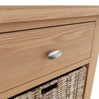 1 Drawer 1 Basket Unit - Pine/MDF - L50 x W30 x H50 cm - Light Oak/Wicker - 6