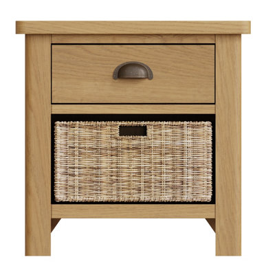 1 Drawer 1 Basket Unit - Pine/Plywood/MDF - L50 x W30 x H50 cm - Rustic Oak /Wicker