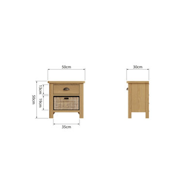 1 Drawer 1 Basket Unit - Pine/Plywood/MDF - L50 x W30 x H50 cm - Rustic Oak /Wicker - 3