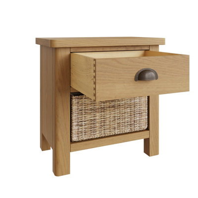 1 Drawer 1 Basket Unit - Pine/Plywood/MDF - L50 x W30 x H50 cm - Rustic Oak /Wicker - 5