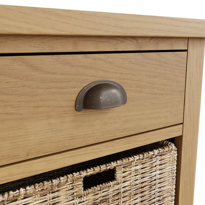 1 Drawer 1 Basket Unit - Pine/Plywood/MDF - L50 x W30 x H50 cm - Rustic Oak /Wicker - 6