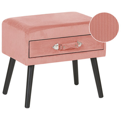 1 Drawer Bedside Table EUROSTAR Corduroy Pink