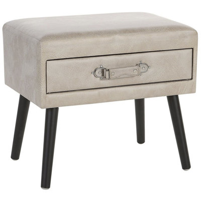 1 Drawer Bedside Table EUROSTAR Faux Leather Beige