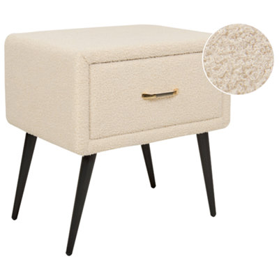 1 Drawer Bedside Table FLAYAT Boucle Beige