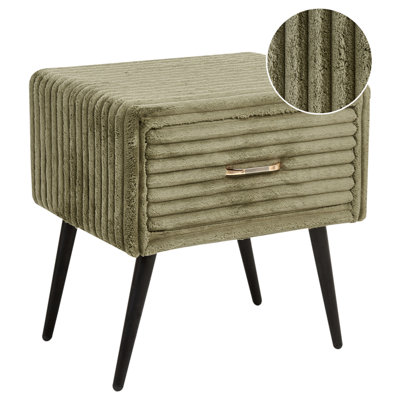 1 Drawer Bedside Table FLAYAT Corduroy Green