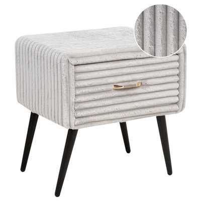 1 Drawer Bedside Table FLAYAT Corduroy Light Grey