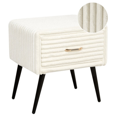 1 Drawer Bedside Table FLAYAT Corduroy Off-White