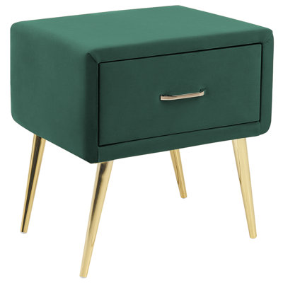 1 Drawer Bedside Table FLAYAT Velvet Emerald Green