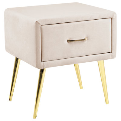 1 Drawer Bedside Table FLAYAT Velvet Light Beige