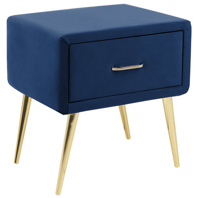 1 Drawer Bedside Table FLAYAT Velvet Navy Blue