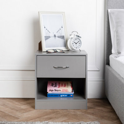 1 Drawer Bedside Table Grey (Set of 2)