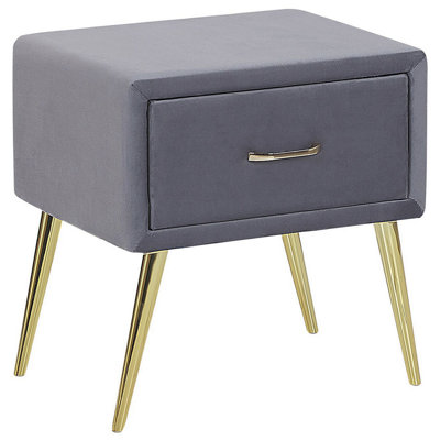 1 Drawer Bedside Table Velvet Grey FLAYAT